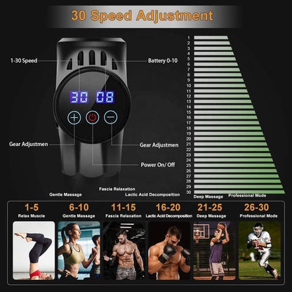 Six specialized massage heads for targeted muscle therapy and trigger point release