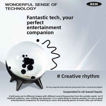 Mesmerizing ferrofluid spikes responding to music frequencies in glass chamber