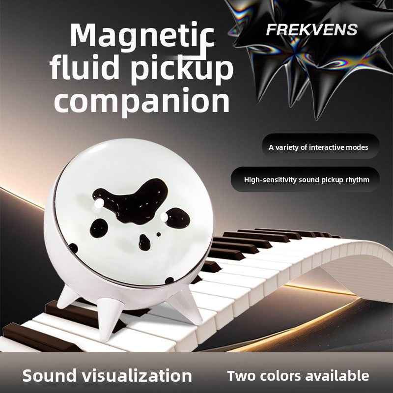 Ferrofluid music visualizer lamp with dancing magnetic fluid and LED lighting for desktop