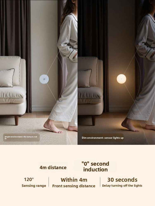 Rechargeable motion sensor LED night light with magnetic mount for automatic home lighting