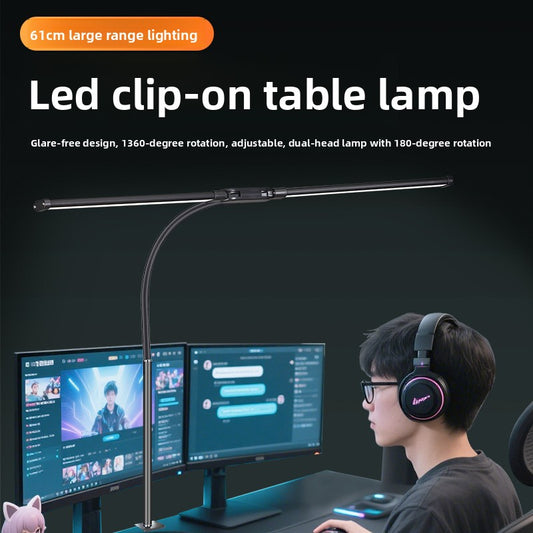 Dual head LED desk lamp with adjustable gooseneck arms for eye protection home office lighting