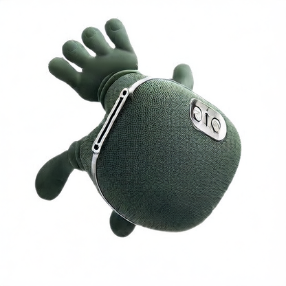 Green textured pouch with a zipper and 'ioi' branding on a white background