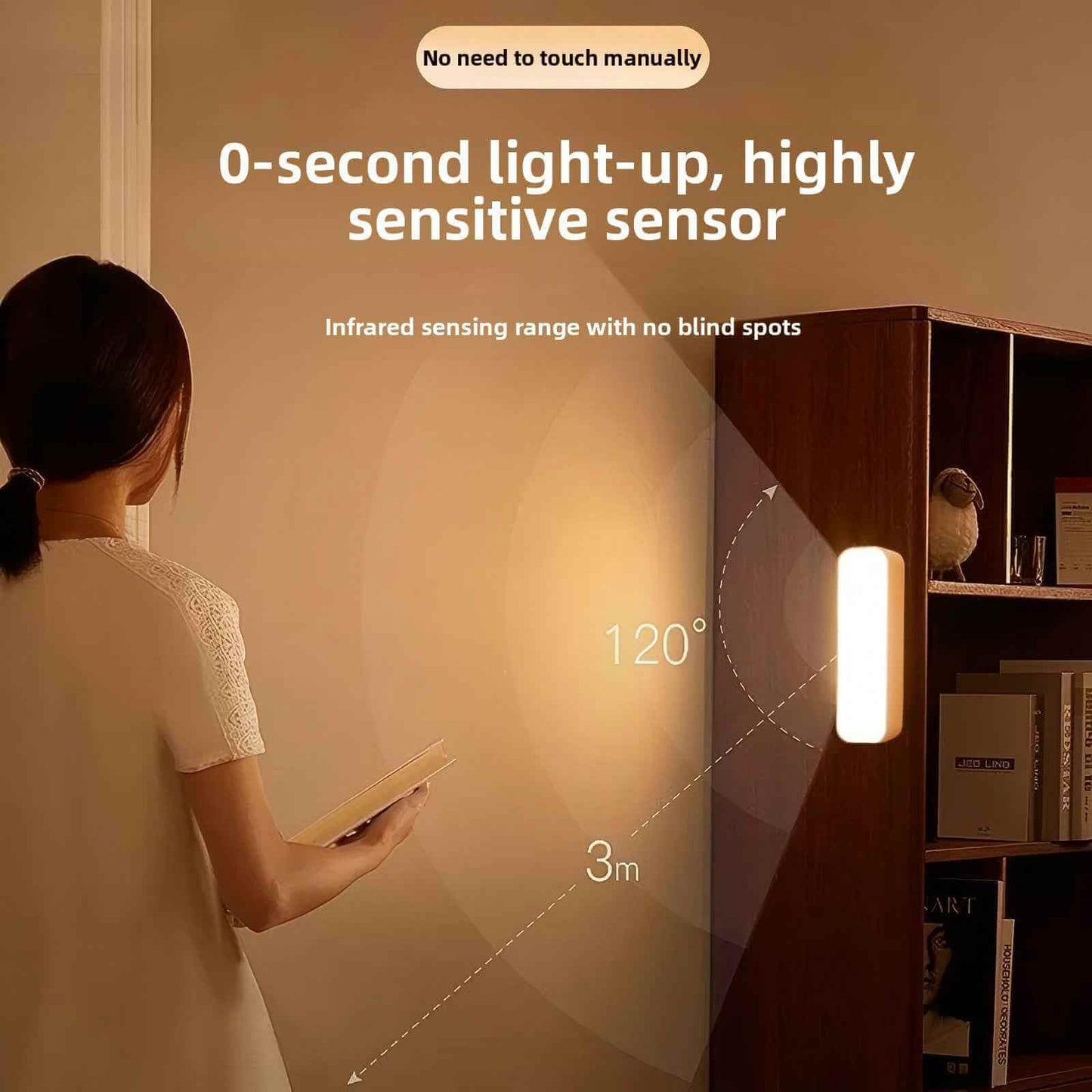 Wireless automatic night light mounted on wall using magnetic attachment