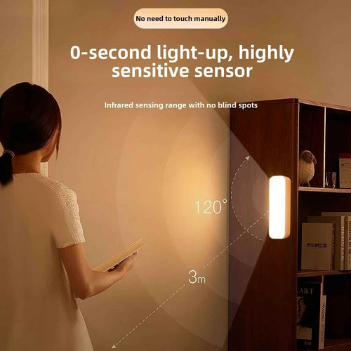 Wireless automatic night light mounted on wall using magnetic attachment