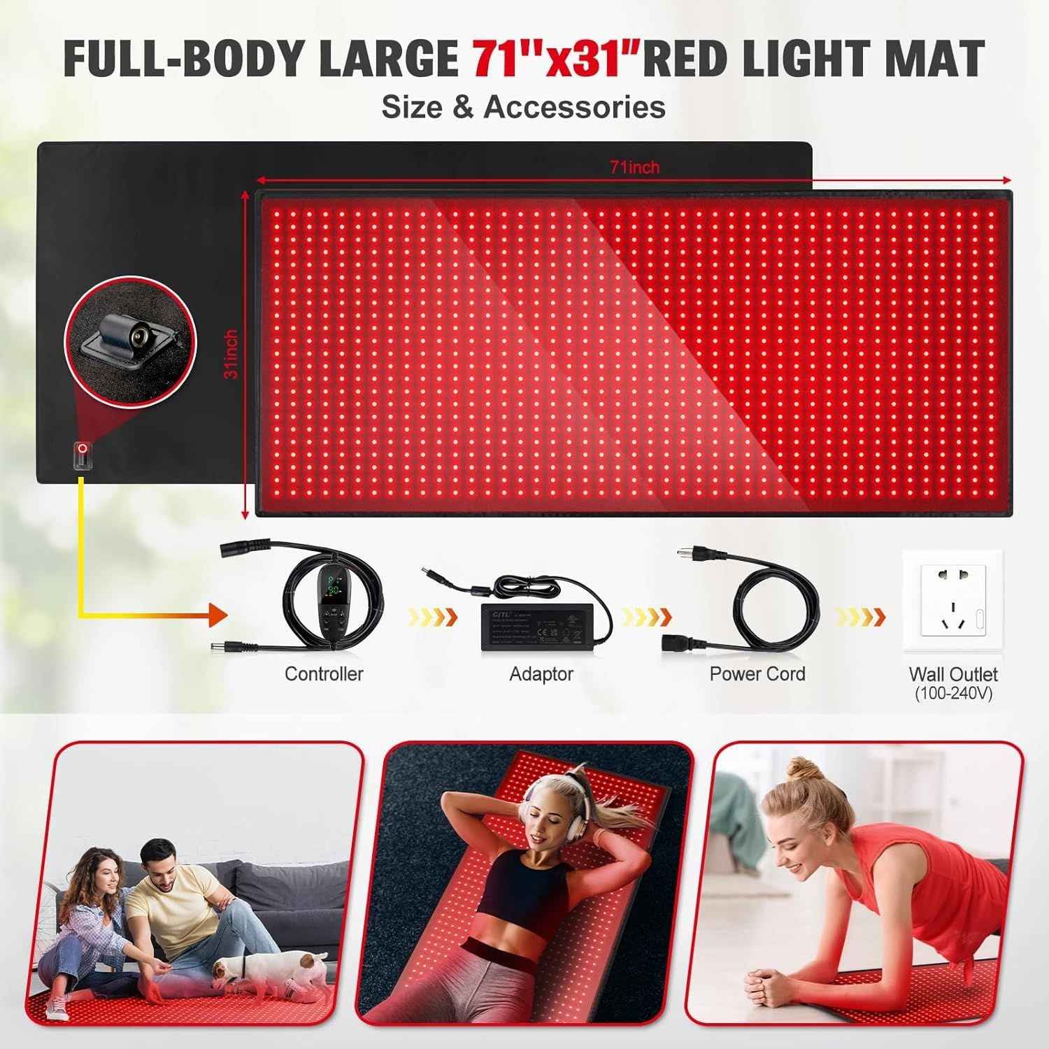 Full body red light therapy mat with infrared LEDs for pain relief and recovery