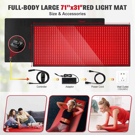 Full body red light therapy mat with infrared LEDs for pain relief and recovery