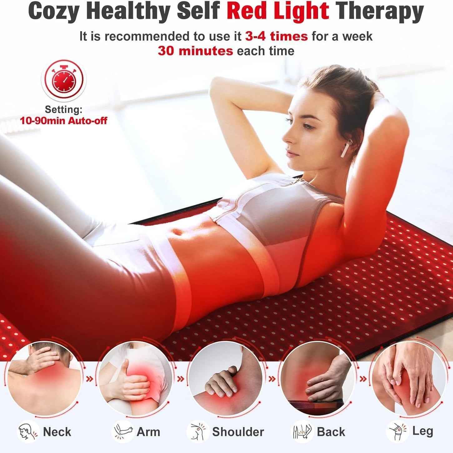 Person lying on red light therapy mat during full-body treatment session