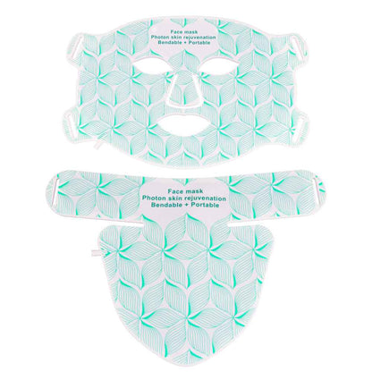 LED light therapy mask available in white-green, black-gold, and white designs