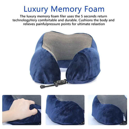Traveler sleeping comfortably on airplane with ergonomic neck pillow