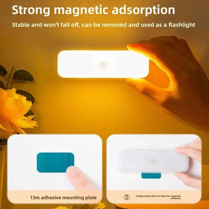 Rechargeable motion sensor night light with magnetic charging base for hallways