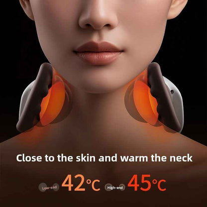 Neck warmer device with temperature display on a dark background